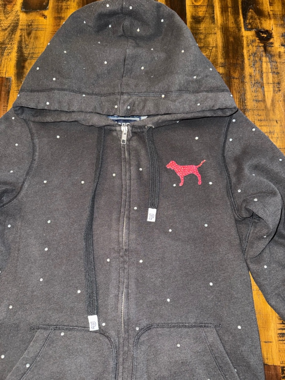DREAM ON PINK bling rhinestone rainbow whimsy women's zip-up hoodie. black sz S - Picture 4 of 6